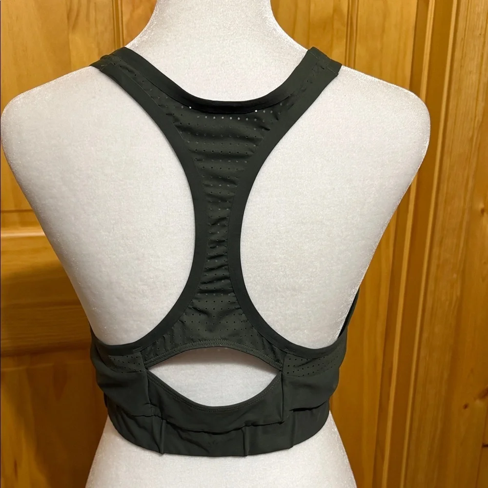 Athleta Bonaire Bikini Top Laser Cut Sports Bra Army Green Wire Free, Size Large